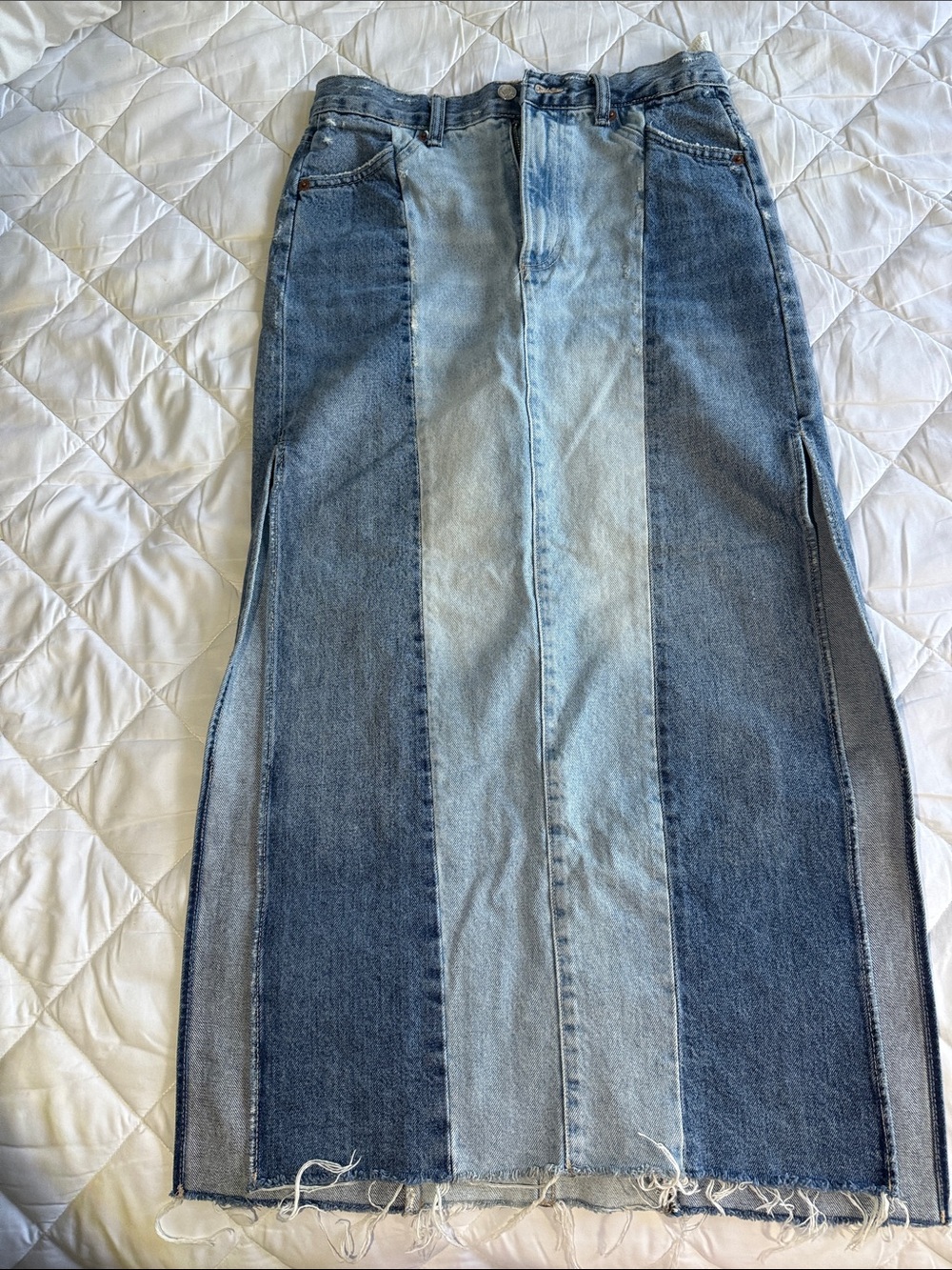 Zara Two-Tone Blue Denim Panel Maxi Skirt